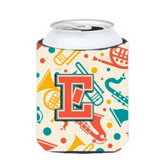 Carolines Treasures Letter E Retro Teal Orange Musical Instruments Initial Can & Bottle Hugger