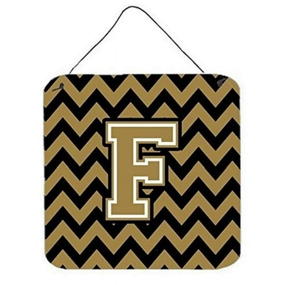 Carolines Treasures Letter F Chevron Black & Gold Wall or Door Hanging Prints - Black & Gold - 6in. H x 0.02in. W x 6in. L