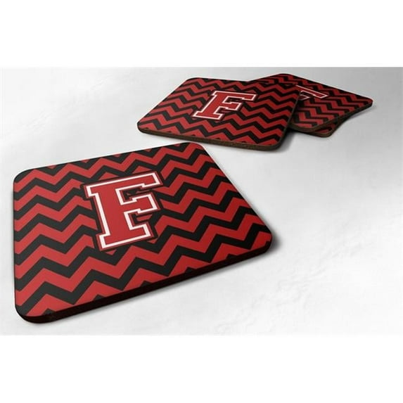 Carolines Treasures Letter F Chevron Black & Red Foam Coaster - Set of 4