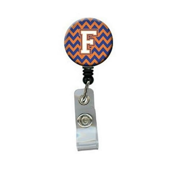 Carolines Treasures Letter F Chevron Blue & Orange No.3 Retractable Badge Reel - Blue & Orange - 5in. H x 1in. W x 2in. L