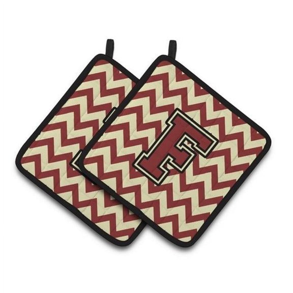 Carolines Treasures Letter F Chevron Maroon & Gold Pair of Pot Holders - 7.5 x 3 x 7.5 in.