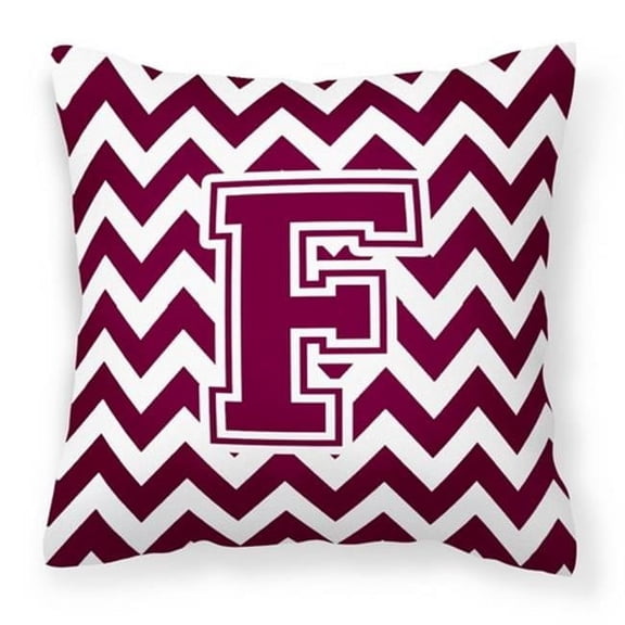 Carolines Treasures Letter F Chevron Maroon & White Fabric Decorative Pillow - Maroon & White - 14in. H x 3in. W x 14in. L
