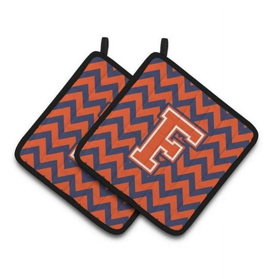 Carolines Treasures Letter F Chevron Orange & Blue Pair of Pot Holders - 7.5 x 3 x 7.5 in.