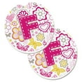 thumbnail image 1 of Carolines Treasures  Letter F Flowers & Butterflies Pink Set of 2 Cup Holder Car Coaster - Pink, 1 of 1