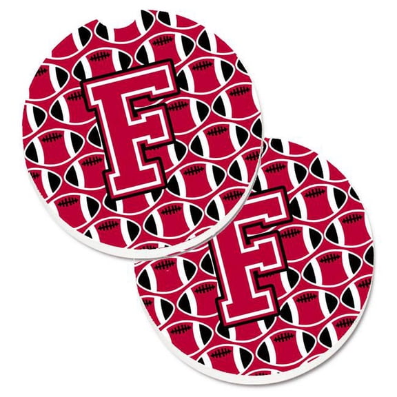 Carolines Treasures Letter F Football Crimson & White Set of 2 Cup Holder Car Coaster - Crimson & White