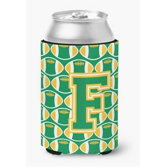 Carolines Treasures Letter F Football Green & Gold Can or Bottle Hugger - Green & Gold