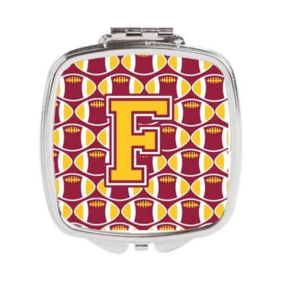 Carolines Treasures Letter F Football Maroon & Gold Compact Mirror - Maroon & Gold