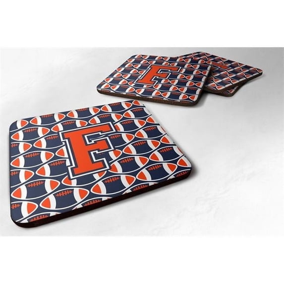 Carolines Treasures Letter F Football Orange - Blue & White Foam Coaster - Set of 4