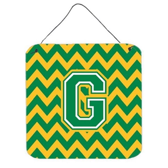 Carolines Treasures  Letter G Chevron Green & Gold Wall or Door Hanging Prints - Green & Gold - 6in. H x 0.02in. W x 6in. L