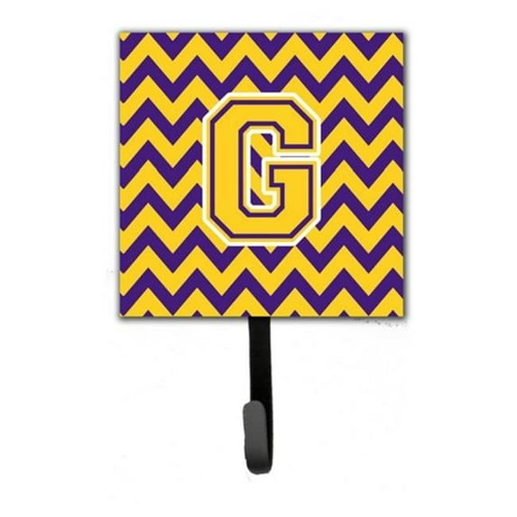 Carolines Treasures Letter G Chevron Purple & Gold Leash or Key Holder - Purple & Gold - 6in. H x 1.25in. W x 4.25in. L