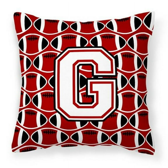 Carolines Treasures Letter G Football Cardinal & White Fabric Decorative Pillow - Cardinal & White - 14in. H x 3in. W x 14in. L