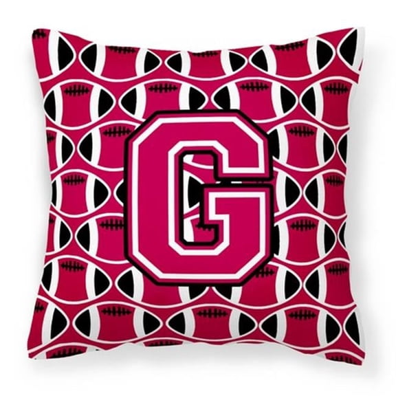 Carolines Treasures Letter G Football Crimson & White Fabric Decorative Pillow - Crimson & White - 14in. H x 3in. W x 14in. L