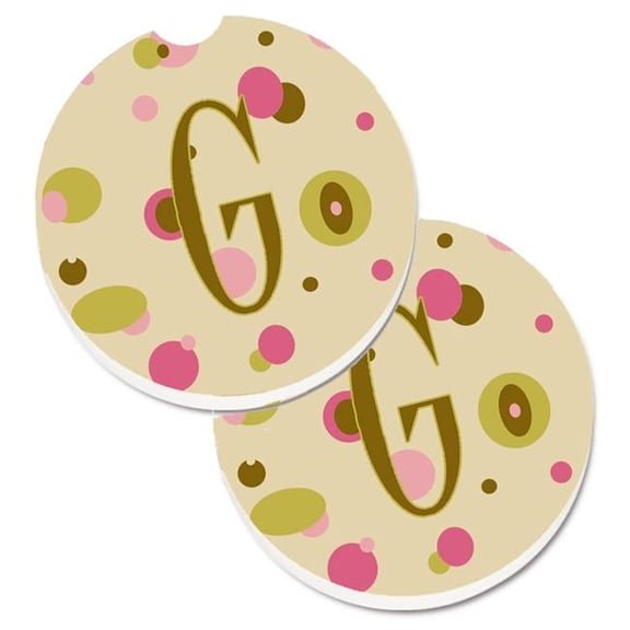 Carolines Treasures Letter G Initial Monogram Tan Dots Set of 2 Cup Holder Car Coaster - Tan - 2.5in. H x 0.25in. W x 2.5in. L