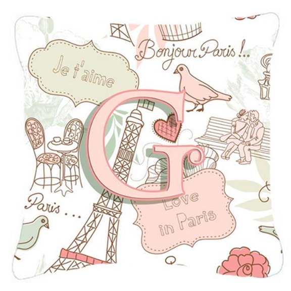 Carolines Treasures Letter G Love In Paris Pink Canvas Fabric Decorative Pillow