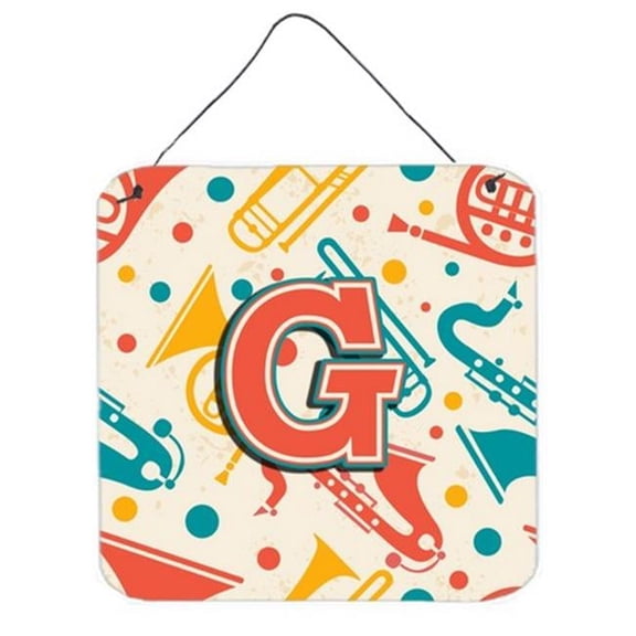 Carolines Treasures  Letter G Retro Teal Orange Musical Instruments Initial Wall and Door Hanging Prints