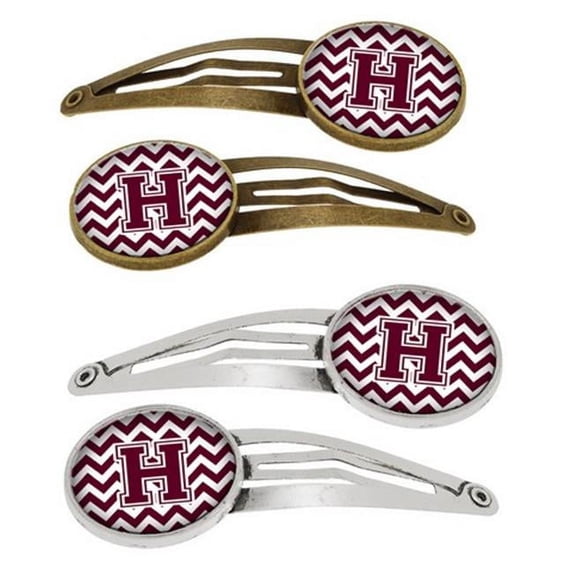 Carolines Treasures Letter H Chevron Maroon & White Barrettes Hair Clips - Maroon & White - 0.75in. H x 0.25in. W x 2.25in. L