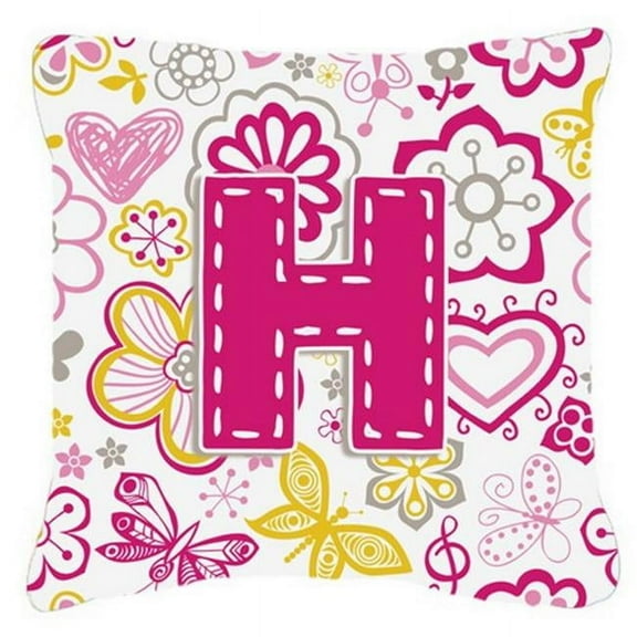 Carolines Treasures Letter H Flowers And Butterflies Pink Canvas Fabric Decorative Pillow - Pink - 14 L x 3 W x 14 H in.