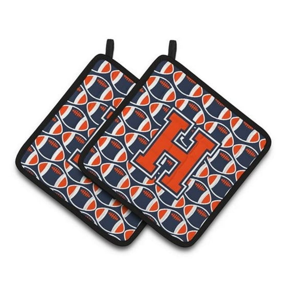 Carolines Treasures Letter H Football Orange - Blue & White Pair of Pot Holders - 7.5 x 3 x 7.5 in.