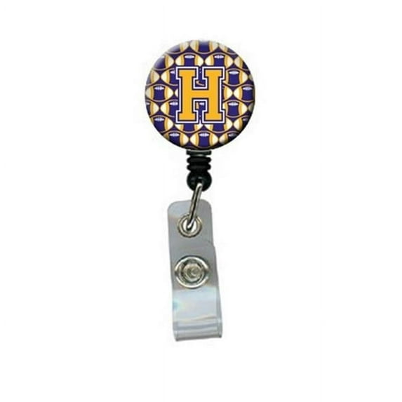 Carolines Treasures Letter H Football Purple & Gold Retractable Badge Reel - Purple & Gold - 5in. H x 1in. W x 2in. L