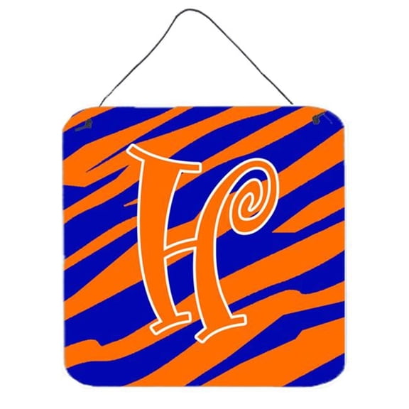 Carolines Treasures  Letter H Initial Tiger Stripe Blue And Orange Aluminium Metal Wall Or Door Hanging Prints - 6 x 0.02 x 6 in.