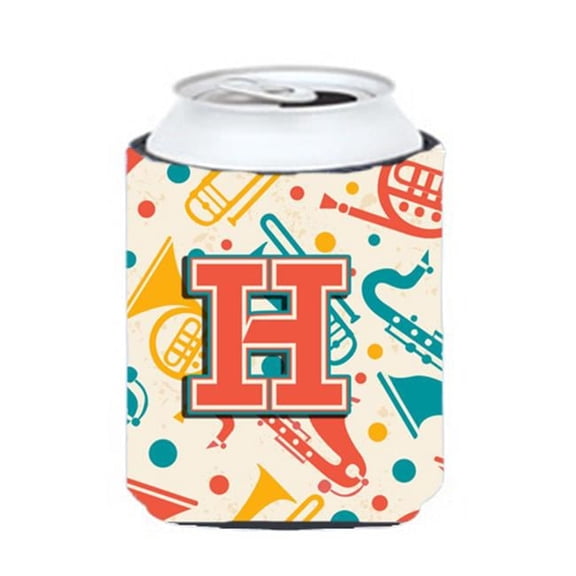 Carolines Treasures Letter H Retro Teal Orange Musical Instruments Initial Can & Bottle Hugger