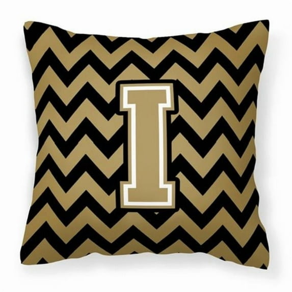 Carolines Treasures Letter I Chevron Black & Gold Fabric Decorative Pillow - Black & Gold - 14in. H x 3in. W x 14in. L