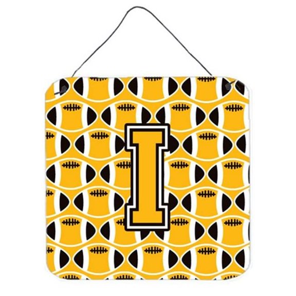 Carolines Treasures Letter I Football Black - Old Gold & White Wall or Door Hanging Prints