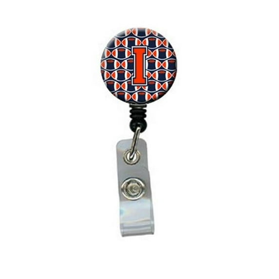 Carolines Treasures Letter I Football Orange - Blue & White Retractable Badge Reel