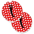 thumbnail image 1 of Carolines Treasures  Letter I Initial Monogram Red & Black Polka Dots Set of 2 Cup Holder Car Coaster, 1 of 1