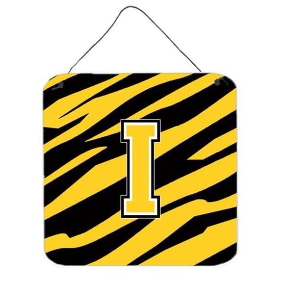 Carolines Treasures Letter I Initial Tiger Stripe - Black Gold Aluminium Metal Wall Or Door Hanging Prints - 6 x 6 In.