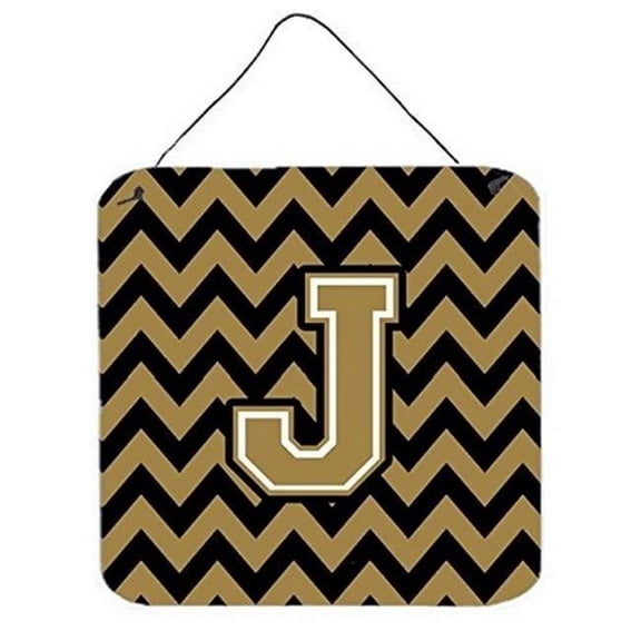 Carolines Treasures  Letter J Chevron Black & Gold Wall or Door Hanging Prints - 6 x 0.02 x 6 in.