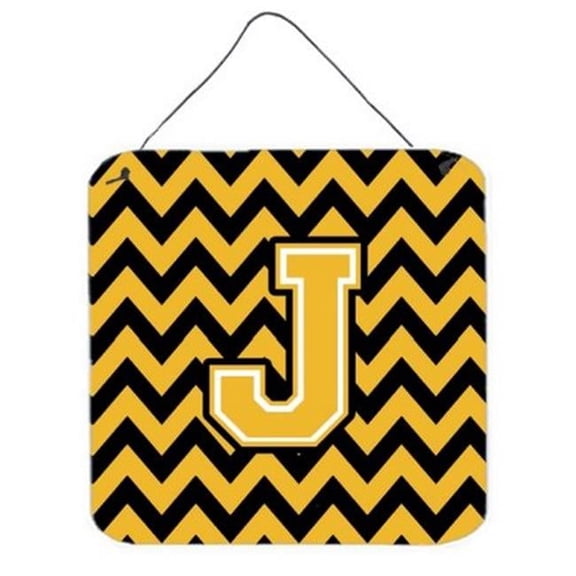 Carolines Treasures  Letter J Chevron Black & Gold Wall or Door Hanging Prints - 6 x 0.02 x 6 in.
