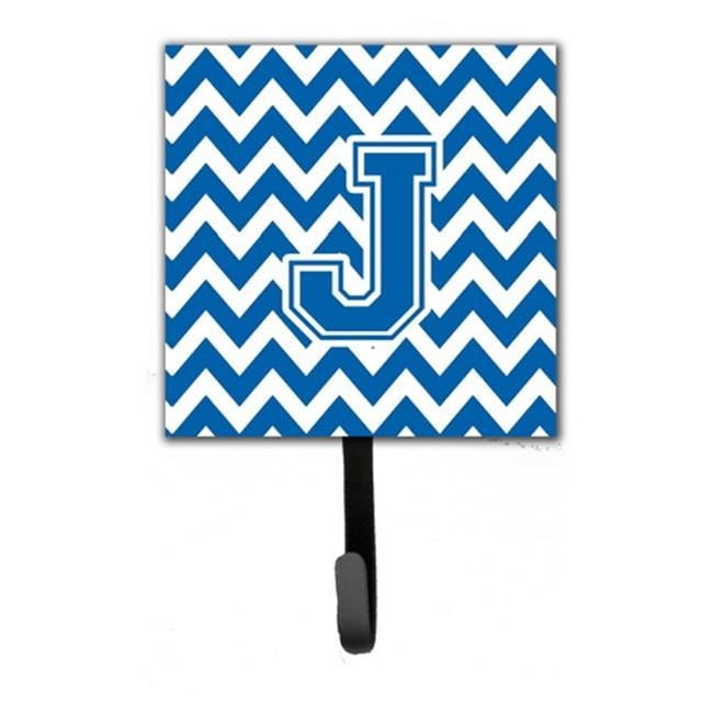 Carolines Treasures  Letter J Chevron Blue & White Leash or Key Holder - Blue & White - 6in. H x 1.25in. W x 4.25in. L