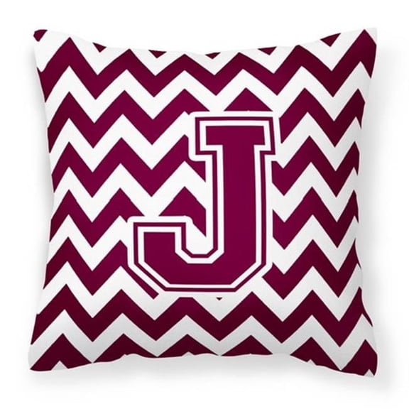 Carolines Treasures Letter J Chevron Maroon & White Fabric Decorative Pillow - Maroon & White - 14in. H x 3in. W x 14in. L
