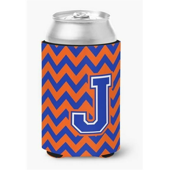 Carolines Treasures Letter J Chevron Orange & Blue Can or Bottle Hugger - Orange & Blue - 0.25in. H x 4in. W x 5.5in. L