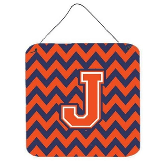 Carolines Treasures  Letter J Chevron Orange & Blue Wall or Door Hanging Prints - 6 x 0.02 x 6 in.