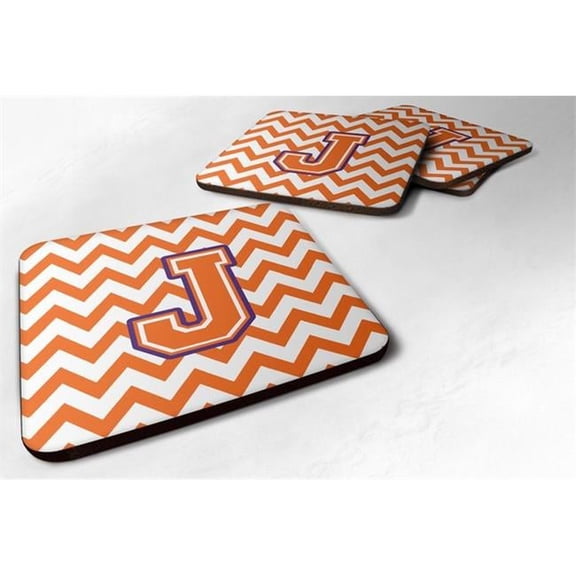 Carolines Treasures  Letter J Chevron Orange & Regalia Foam Coaster