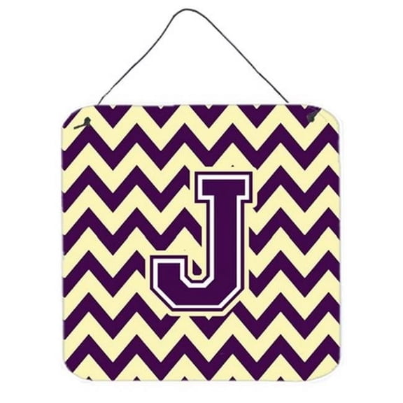 Carolines Treasures Letter J Chevron Purple & Gold Wall or Door Hanging Prints - 6 x 0.02 x 6 in.