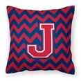 thumbnail image 1 of Carolines Treasures Letter J Chevron Yale Blue & Crimson Fabric Decorative Pillow, 1 of 2