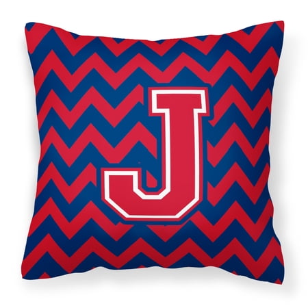 Carolines Treasures Letter J Chevron Yale Blue & Crimson Fabric Decorative Pillow