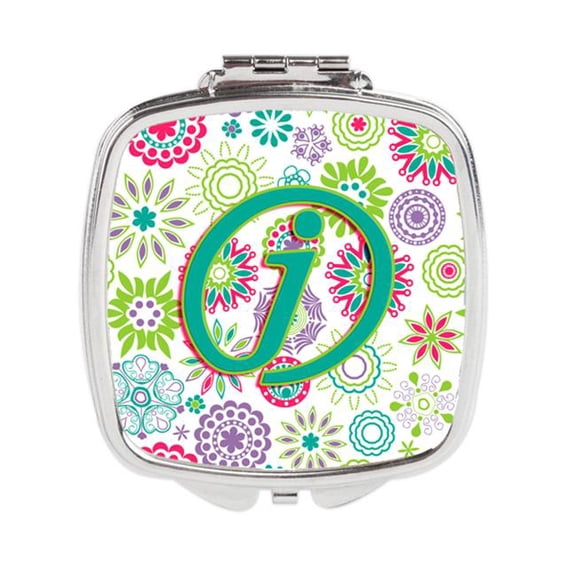 Carolines Treasures Letter J Flowers Pink Teal Green Initial Compact Mirror