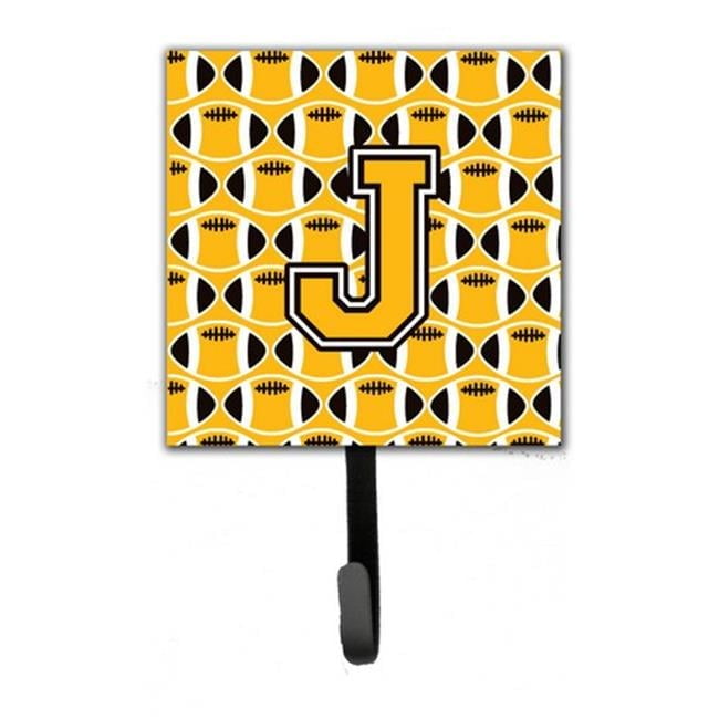 Carolines Treasures  Letter J Football Black - Old Gold & White Leash or Key Holder