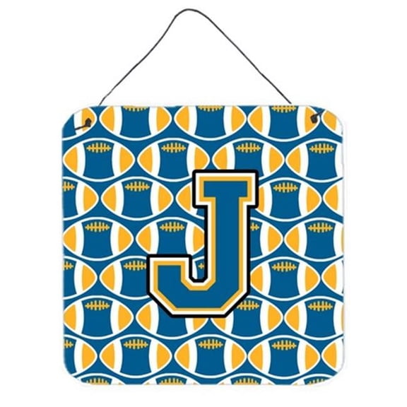 Carolines Treasures Letter J Football Blue & Gold Wall or Door Hanging Prints - 6 x 0.02 x 6 in.