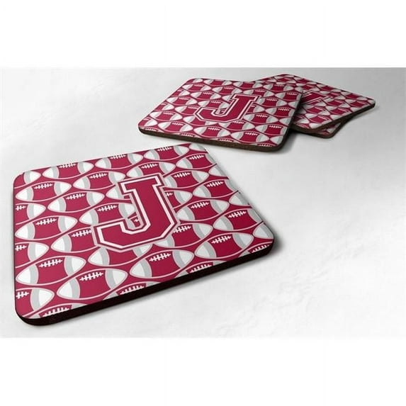 Carolines Treasures Letter J Football Crimson - Grey & White Foam Coaster - Set of 4