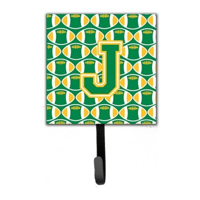 Carolines Treasures  Letter J Football Green & Gold Leash or Key Holder - Green & Gold - 6in. H x 1.25in. W x 4.25in. L