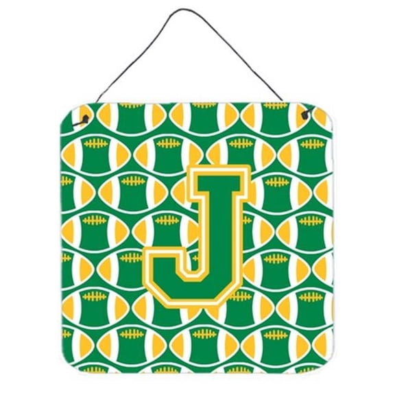 Carolines Treasures Letter J Football Green & Gold Wall or Door Hanging Prints - Green & Gold - 6in. H x 0.02in. W x 6in. L