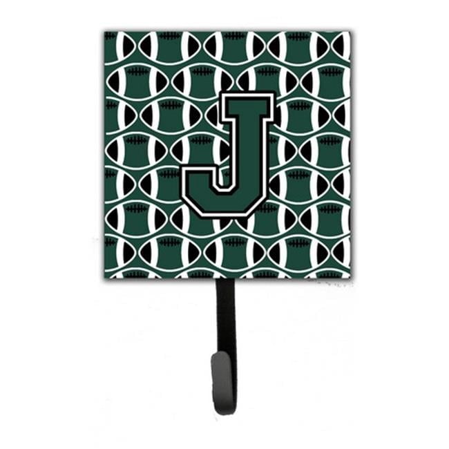 Carolines Treasures  Letter J Football Green & White Leash or Key Holder - Green & White - 6in. H x 1.25in. W x 4.25in. L