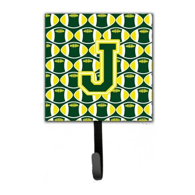 Carolines Treasures  Letter J Football Green & Yellow Leash or Key Holder - Green & Yellow - 6in. H x 1.25in. W x 4.25in. L