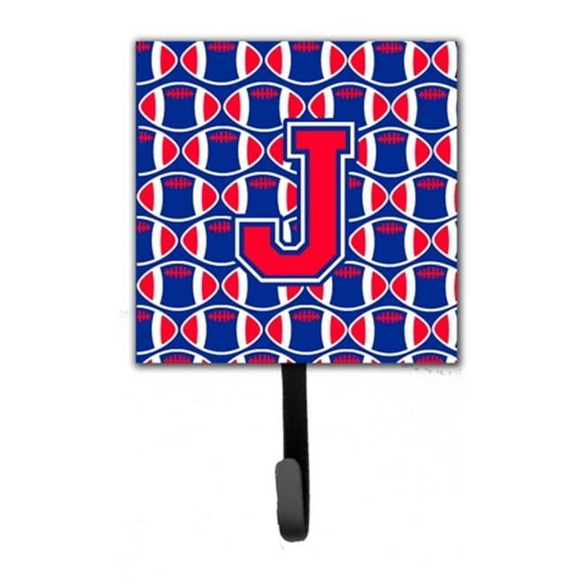 Carolines Treasures  Letter J Football Harvard Crimson & Yale Blue Leash or Key Holder