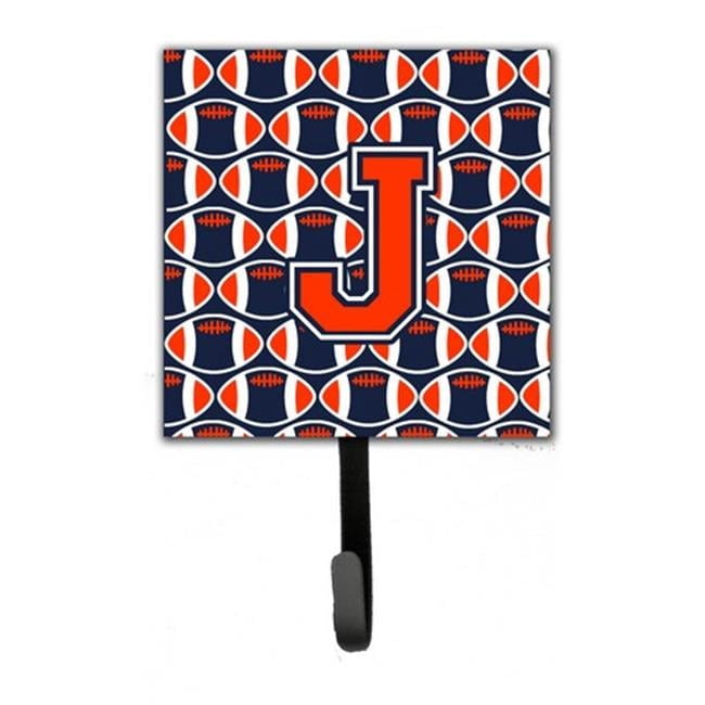 Carolines Treasures  Letter J Football Orange - Blue & White Leash or Key Holder